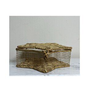 Vintage Gold Star Shaped Wicker Wire Basket Box with Lid – Hanging Metal Star Co